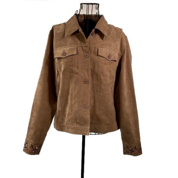(relativity) | Brown Suede Leather Embroidered Jacket - Picture 1 of 7